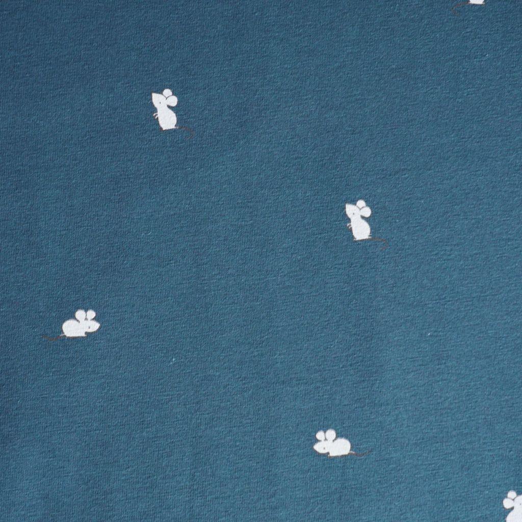 Baumwolljersey kleine Mäuse auf indigoblau